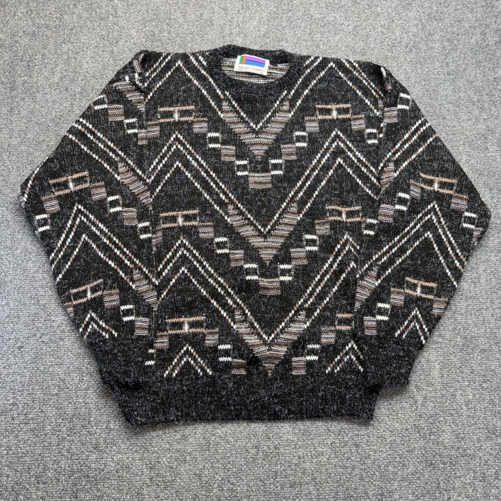 Vintage Sweater Graphix Mens XXL Geometric Chevron Knit Sweater Made in USA